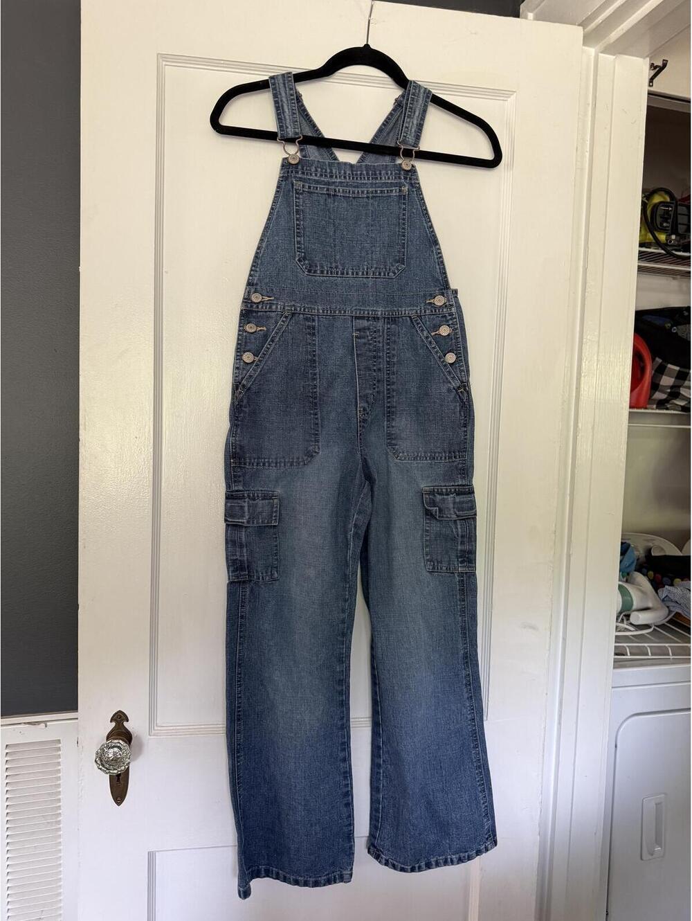 Old Navy Classic Blue Denim Overalls with Cargo Pockets